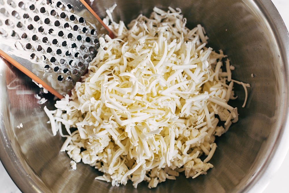 a bowl full of shredded frozen butter that we grated with a box grater. 
