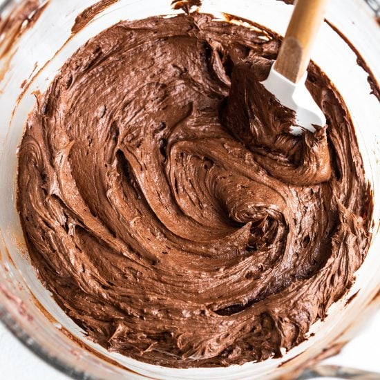 a bowl of perfect chocolate buttercream frosting
