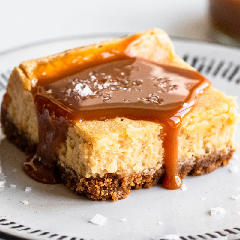 salted caramel cheesecake slice on a plate
